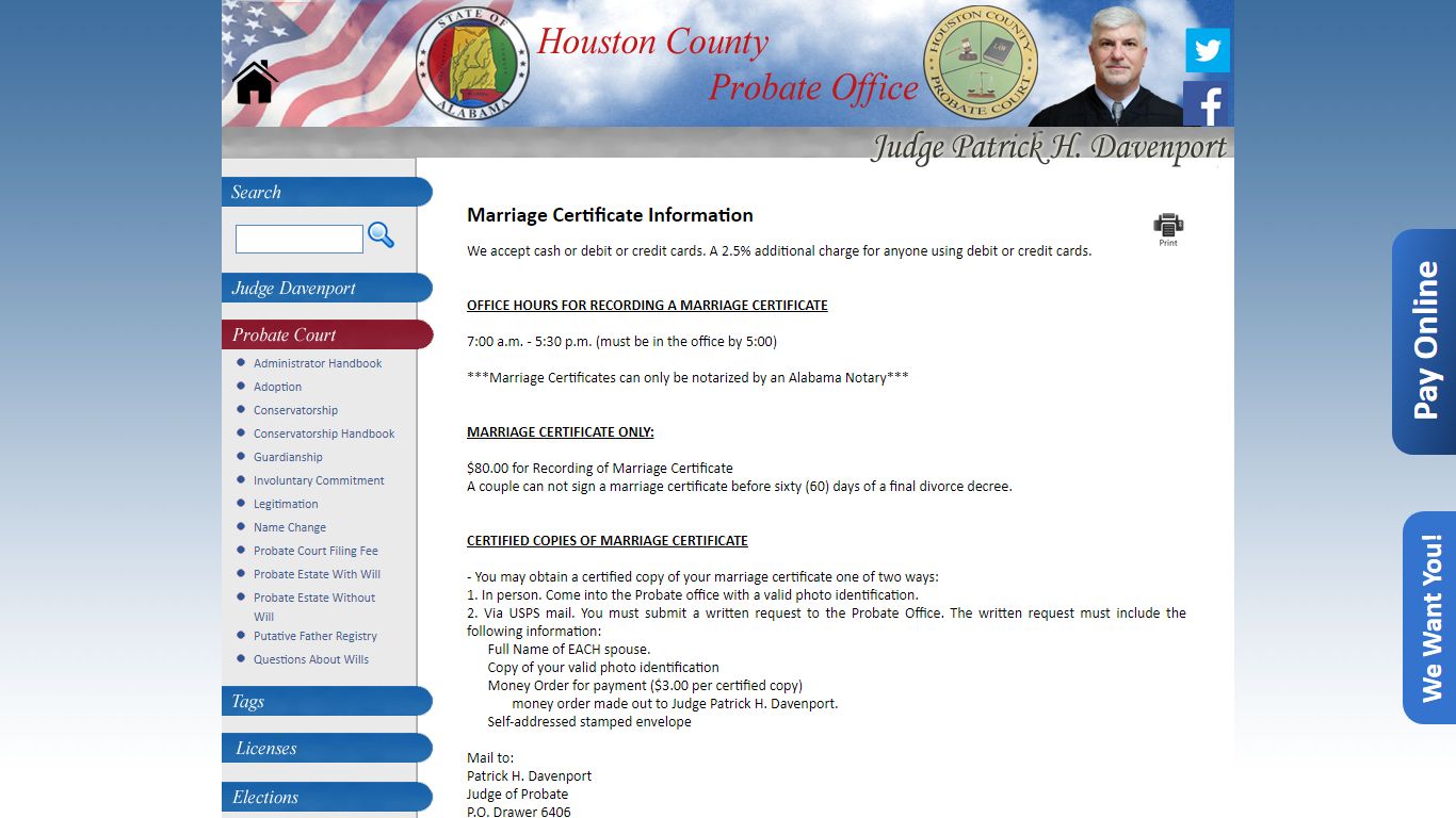 Marriage Certificate Information :: Houston County