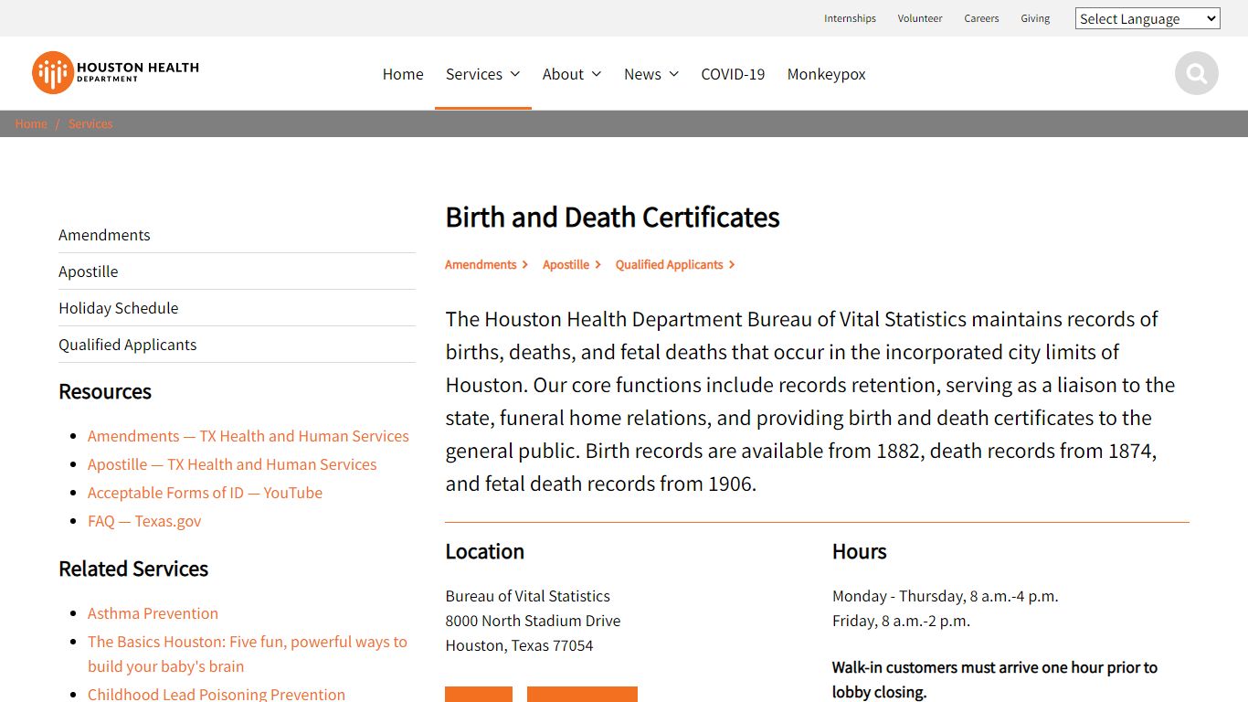 Birth and Death Certificates | Houston Health Department